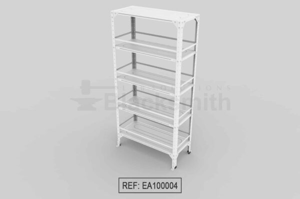 ESTANTERÍA ABIERTA BLACKSMITH C20 EN LÁMINA GALVANIZADA CON PLATINA ANTIVUELCO PERIMETRAL EN CADA ENTREPAÑO 90X40X180