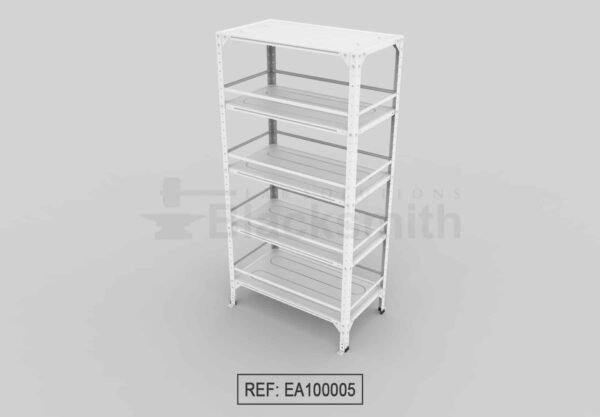 ESTANTERÍA ABIERTA BLACKSMITH C20 EN LÁMINA GALVANIZADA CON PLATINA ANTIVUELCO PERIMETRAL EN CADA ENTREPAÑO 90X50X180