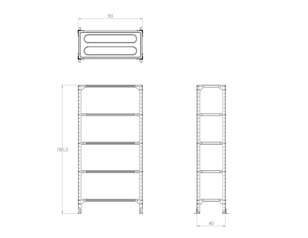 ESTANTERÍA ABIERTA BLACKSMITH C20 EN LÁMINA GALVANIZADA 90X40X180 - Image 2