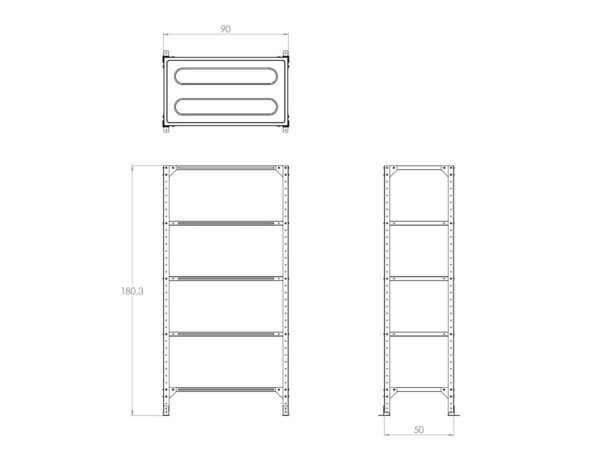 ESTANTERÍA ABIERTA BLACKSMITH C20 EN LÁMINA GALVANIZADA 90X50X180 - Image 2